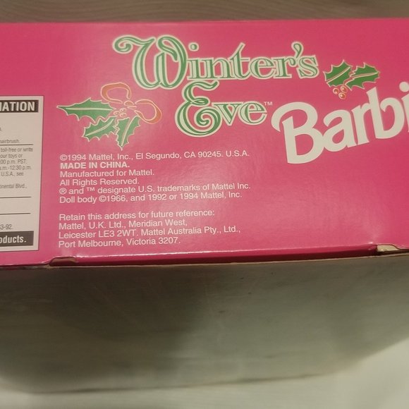 NIB NWOT 1994 Winter's Eve Barbie, w hair still in bun! - Picture 9 of 9